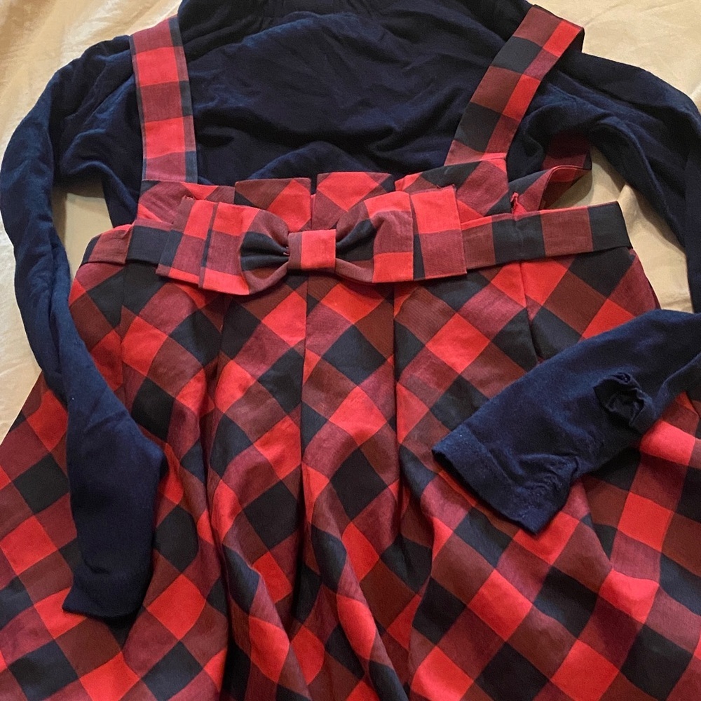 Deux Par Deux Girl Dress & Top Red and Black Check 2 Piece Set size 5 - Picture 3 of 7